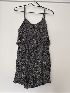 Gilli Black and White Dot Layered Spaghetti-Strap Romper